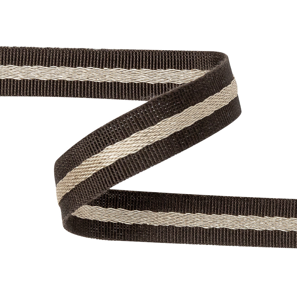 Italian Brown and Beige Striped Cotton Blend Grosgrain Ribbon - 0.4375"