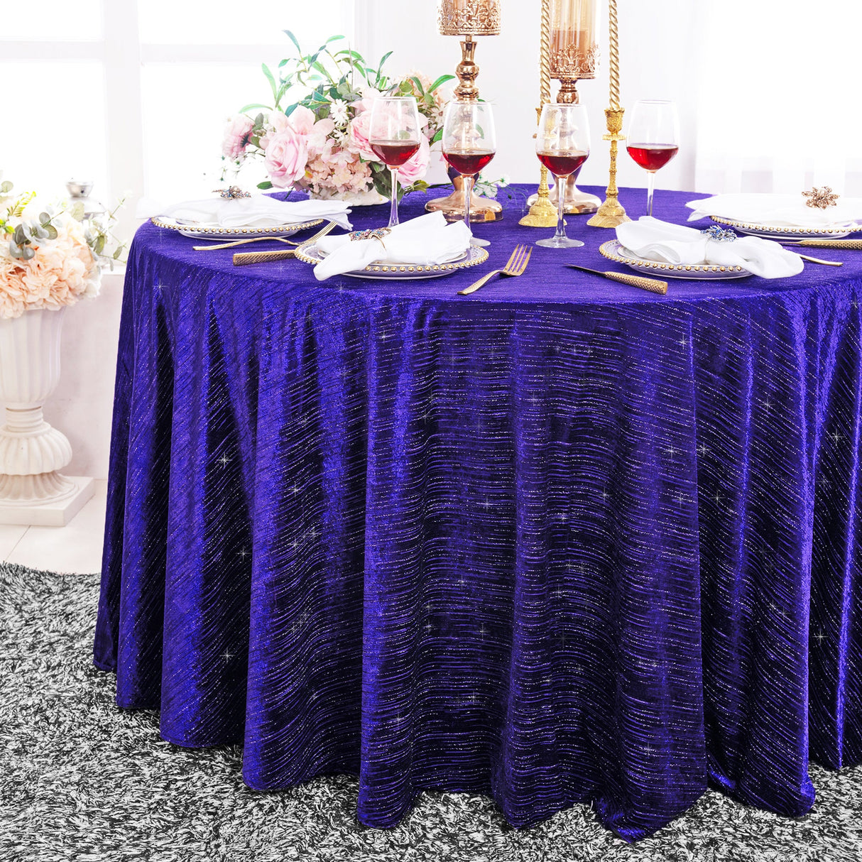 Round Velvet Tablecloth 132" Regency Purple