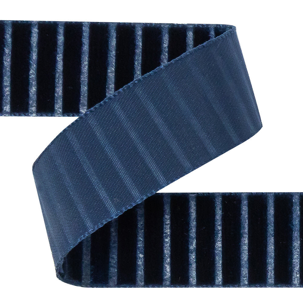 Italian Navy Vertical Stripes Velvet Burnout Trim - 0.875"