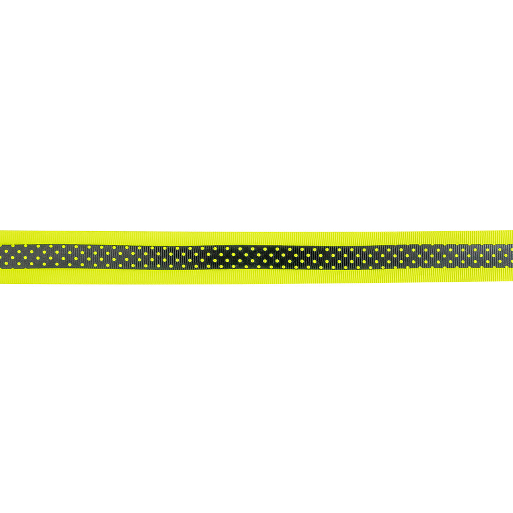Italian Neon Yellow and Black Polka Dot Striped Petersham Grosgrain Ribbon - 1"