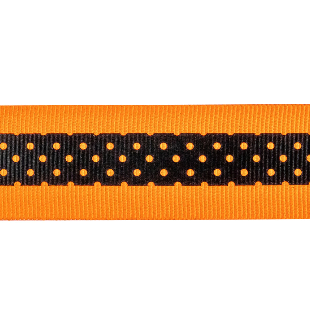 Italian Neon Orange and Black Polka Dot Striped Petersham Grosgrain Ribbon - 1"