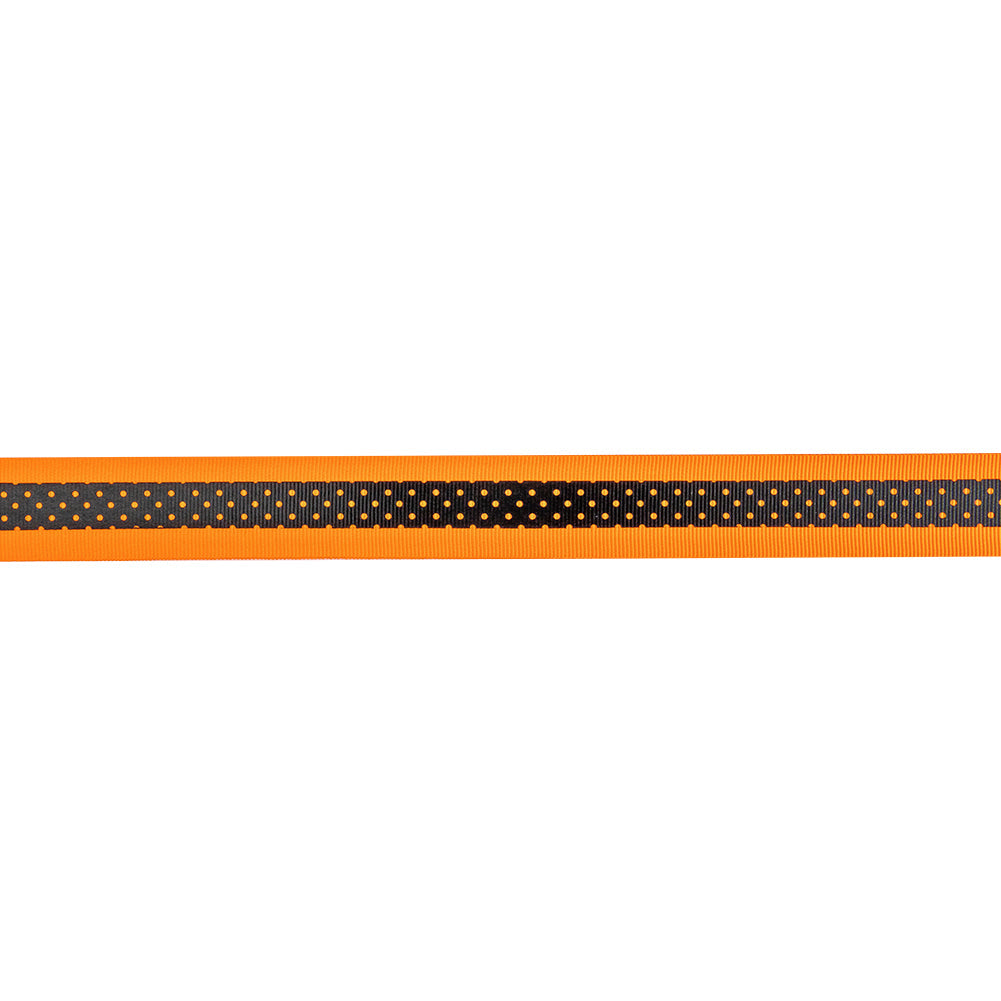 Italian Neon Orange and Black Polka Dot Striped Petersham Grosgrain Ribbon - 1"