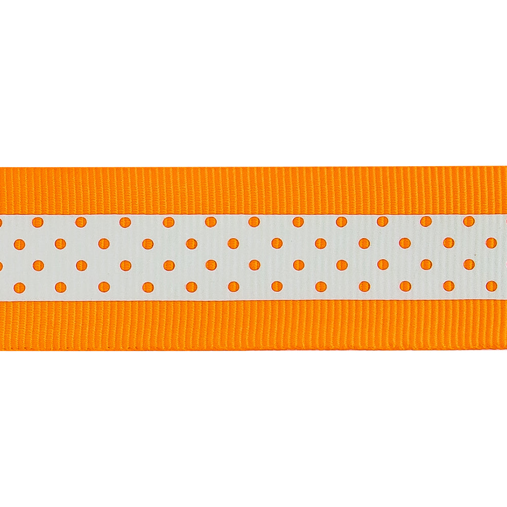 Italian Neon Orange and White Polka Dot Striped Petersham Grosgrain Ribbon - 1"