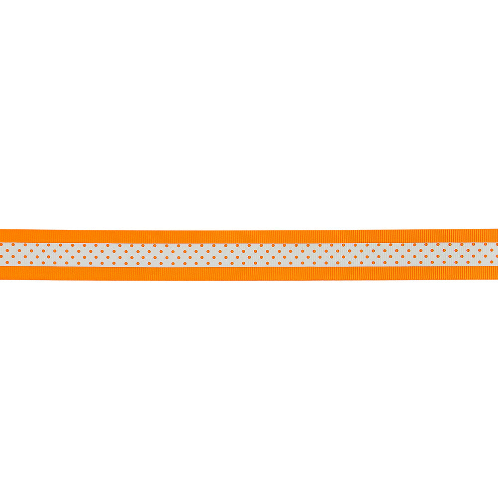 Italian Neon Orange and White Polka Dot Striped Petersham Grosgrain Ribbon - 1"