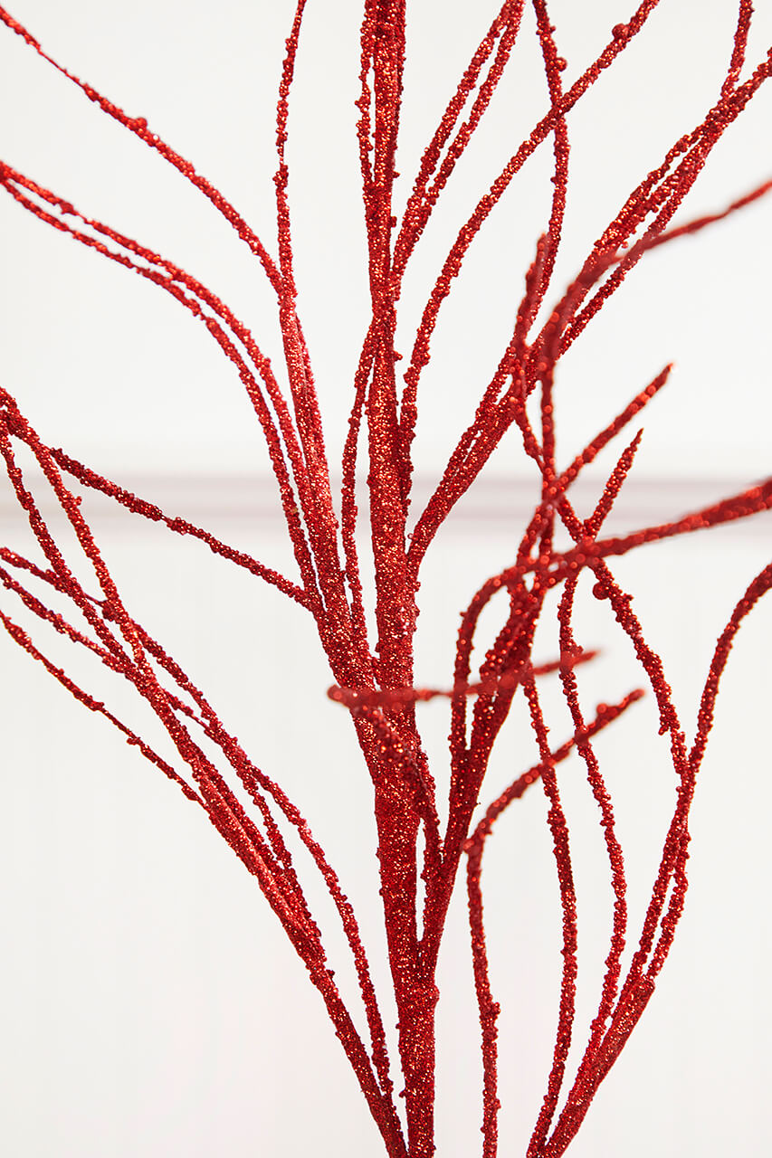 45" Red Glitter Willow Spray