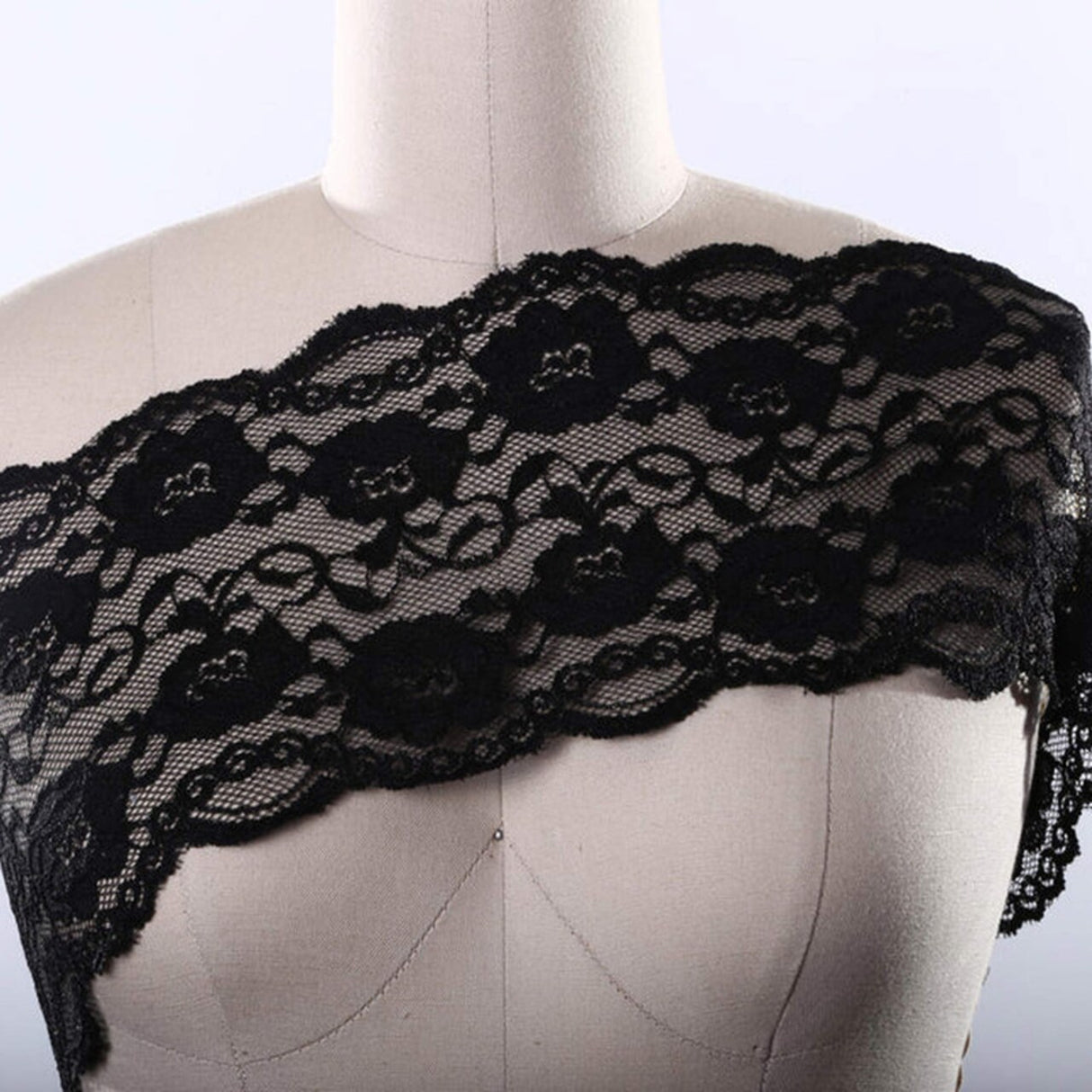 Black Wide Stretch Lace Trim 6.5" Floral Elastic for Lingerie, Bras & DIY Sewin