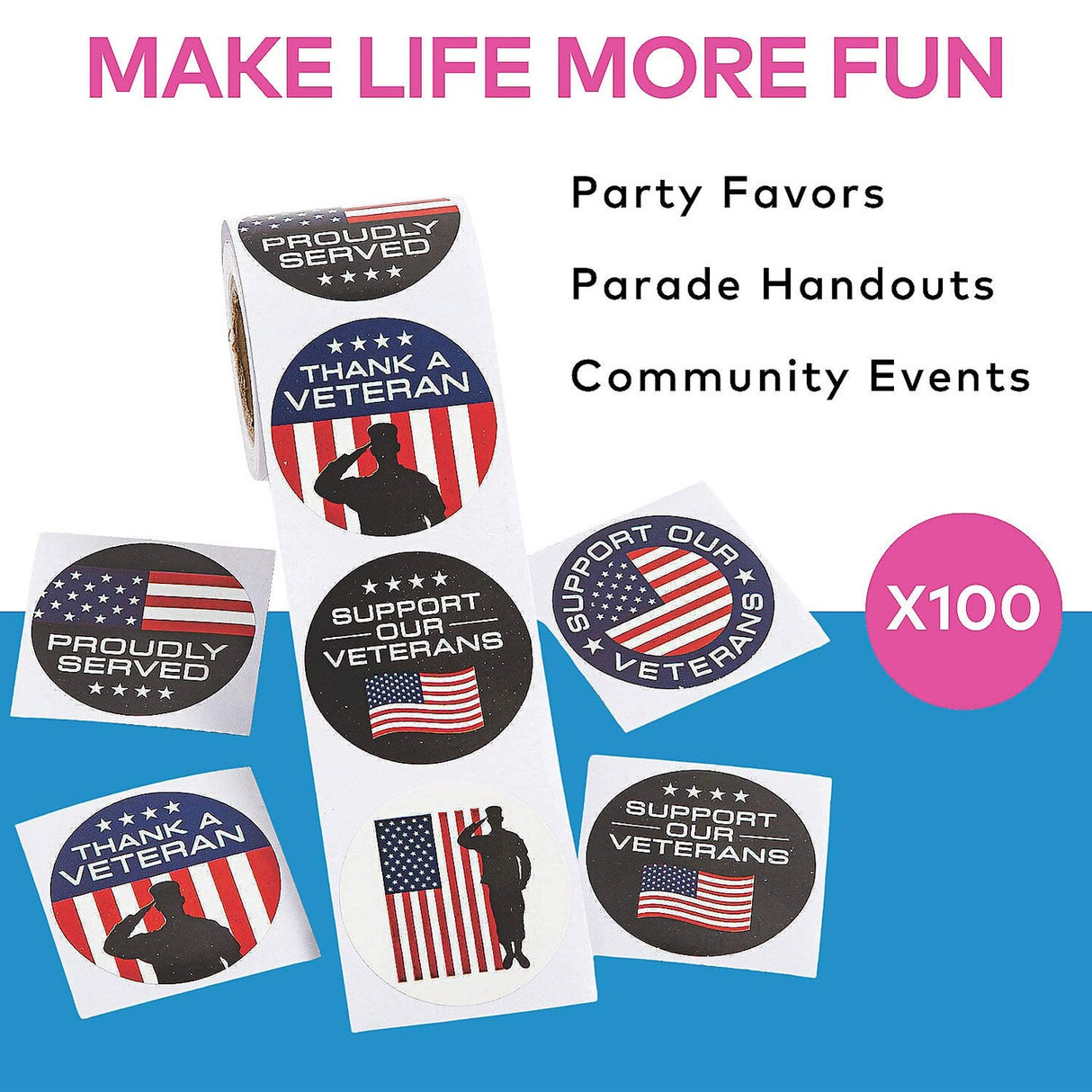 Veteran Support Paper Sticker Roll 100 Pieces