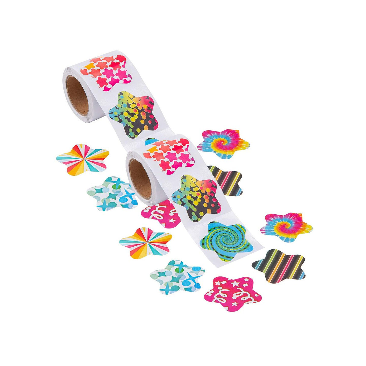 Funky Pattern Star Multicolor Paper Sticker Roll 100 Pieces