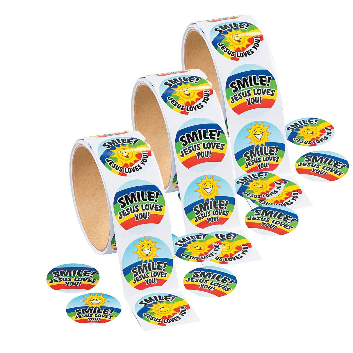 1 1/2" Smile Jesus Loves You Sticker Roll 100 Pieces