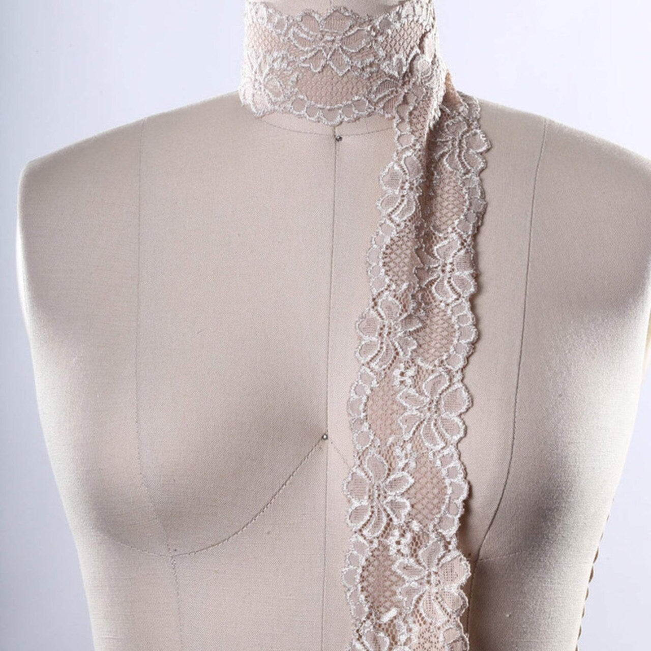 2 Yards Beige Stretch Lace Trim 2.5" Wide Nude Floral Elastic for Lingerie, Sleepwear & Sewing Projects
