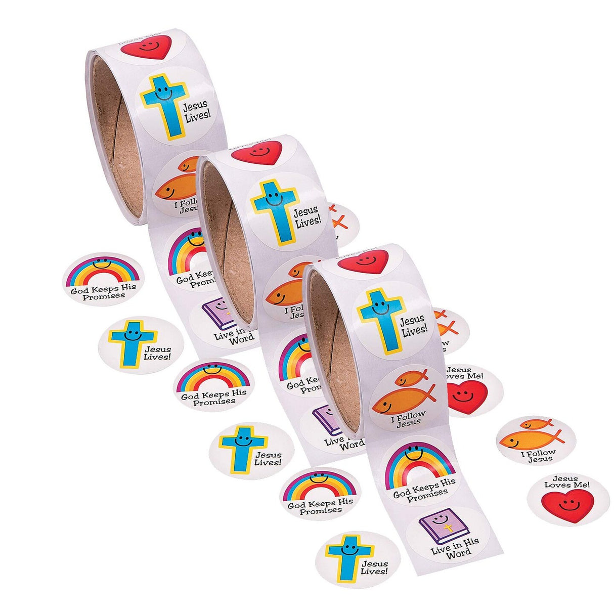 1 1/2" Christian Symbols Smile Face Sticker Roll 100 Pieces