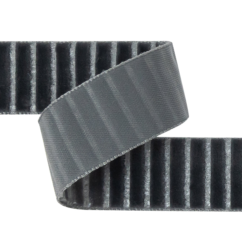 Italian Gray Vertical Stripes Velvet Burnout Trim - 0.875"