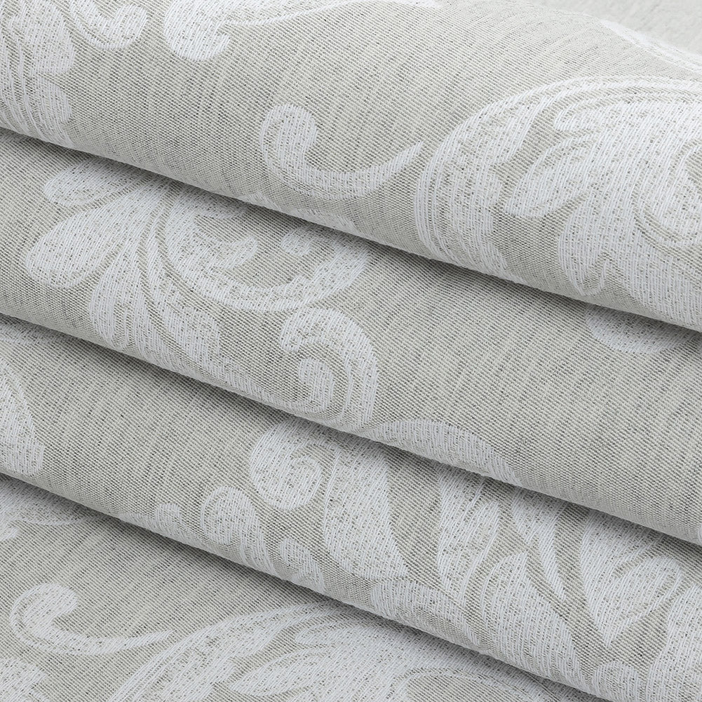 Gray and White Damask Double Wide Drapery Jacquard