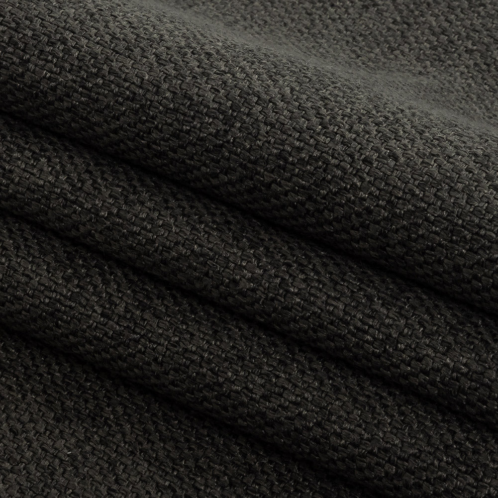 Dark Charcoal Basketwoven Polyester and Cotton Home Decor Fabric