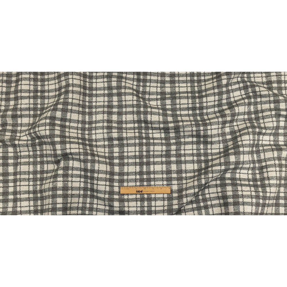 Gray and Ivory Plaid Polyester Upholstery Tweed