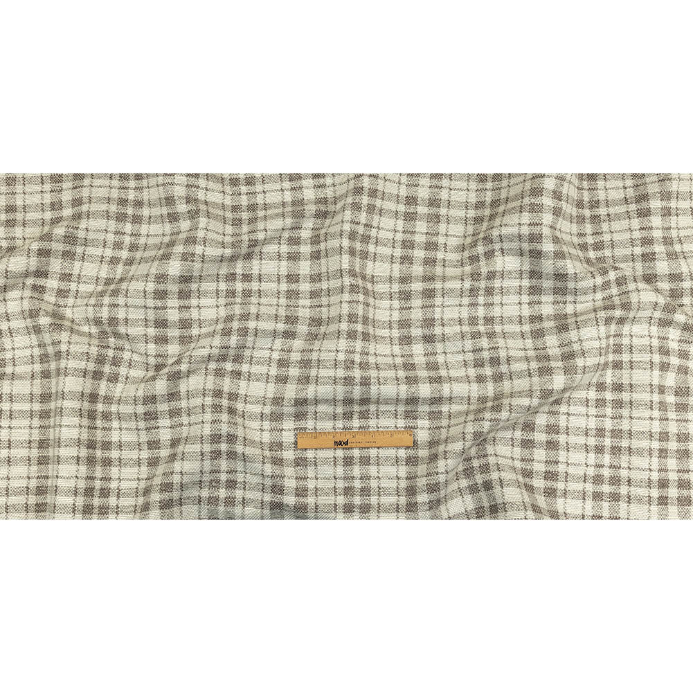 Khaki and Ivory Plaid Polyester Upholstery Tweed