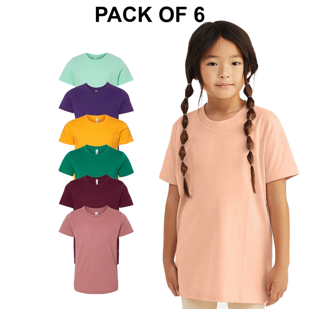 6 Pack : BELLA + CANVAS® Youth CVC Crewneck Short Sleeve Jersey Tee - 3001YCVC