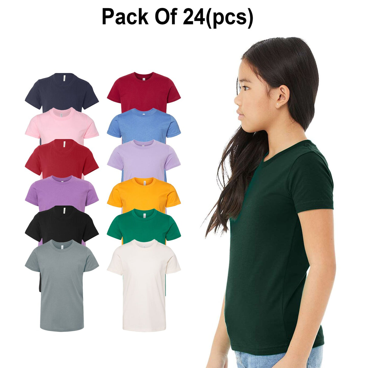24 Pack : BELLA + CANVAS® Youth CVC Jersey Tee - 3001YCVC