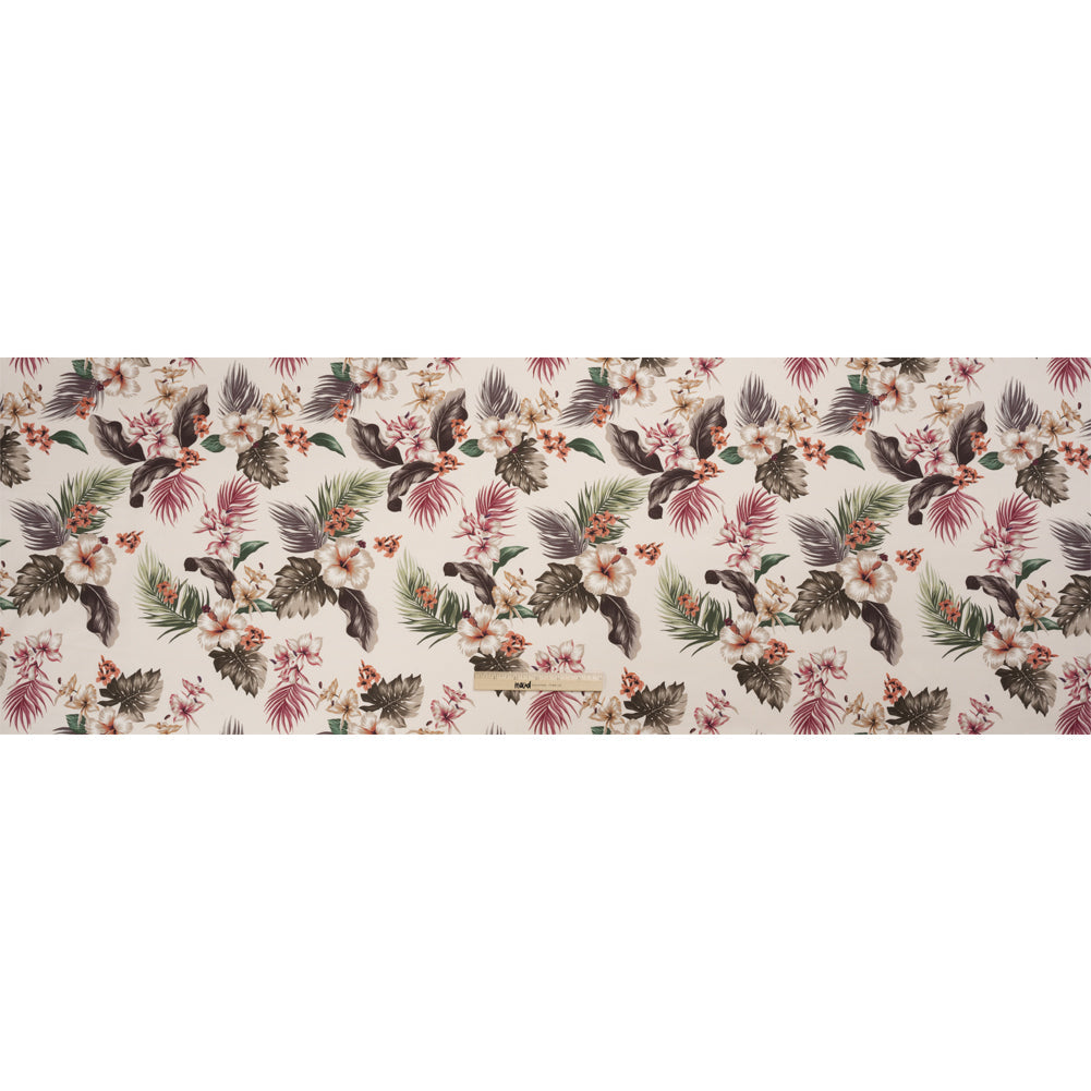 Mood Exclusive Ivory Hibiscus Holiday Stretch Cotton Twill