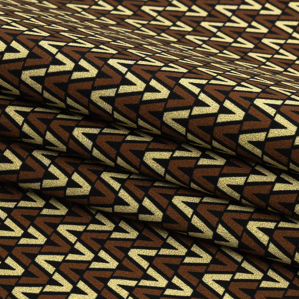 Stretch Cotton and Viscose Sateen Print - Brown and Cream Skinny Chevron - Mood Exclusive V for Visionary