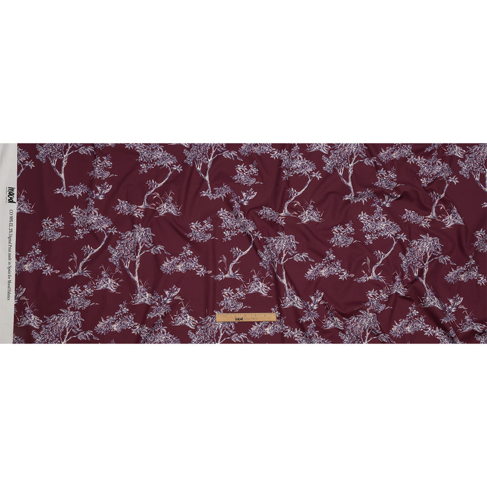 Mood Exclusive Maroon Arboreal Accord Stretch Cotton Poplin