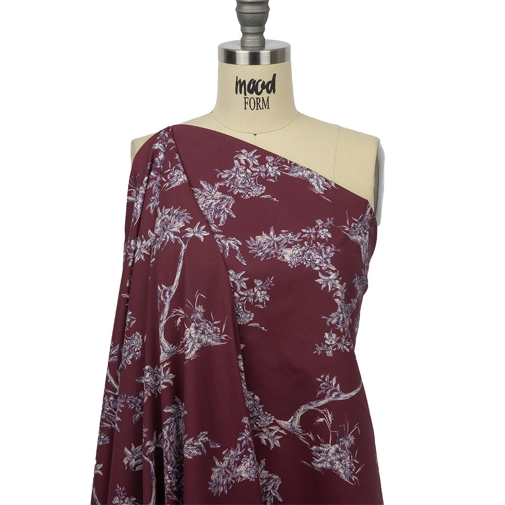 Mood Exclusive Maroon Arboreal Accord Stretch Cotton Poplin