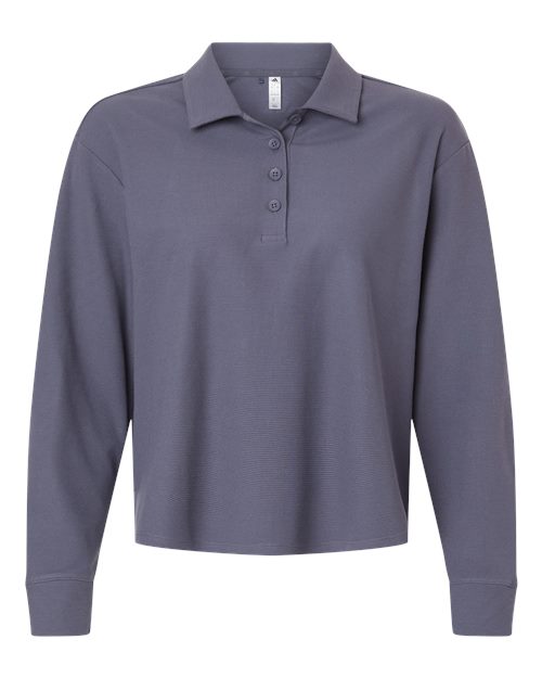 Women's Beyond Long Sleeve Loose Polo | Micro Waffle Cotton Blend, 4-Button Placket