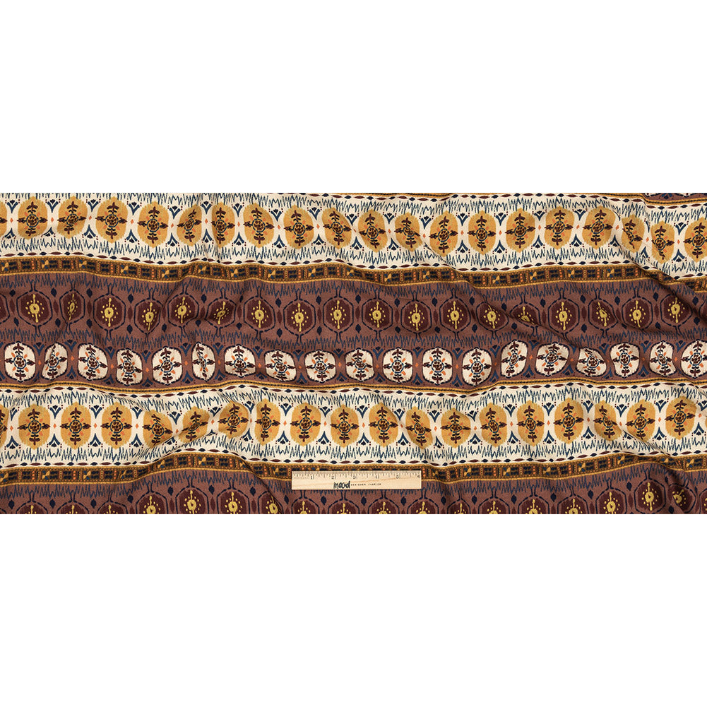 Slubbed Viscose Woven Print - Rust and Mustard Medallion Stripes - Mood Exclusive Hipster Haven