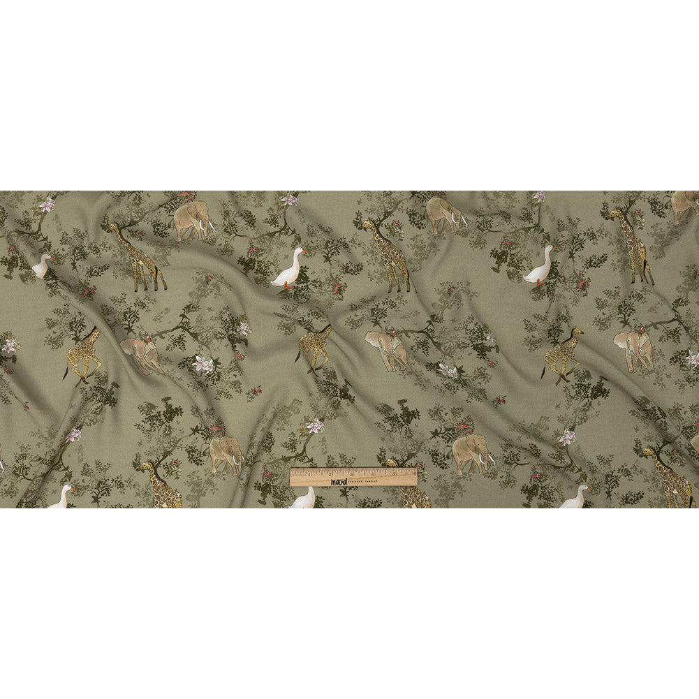 Sustainable Viscose Woven Print - Pale Green Savanna Animals and Trees - Mood Exclusive Serene Safari