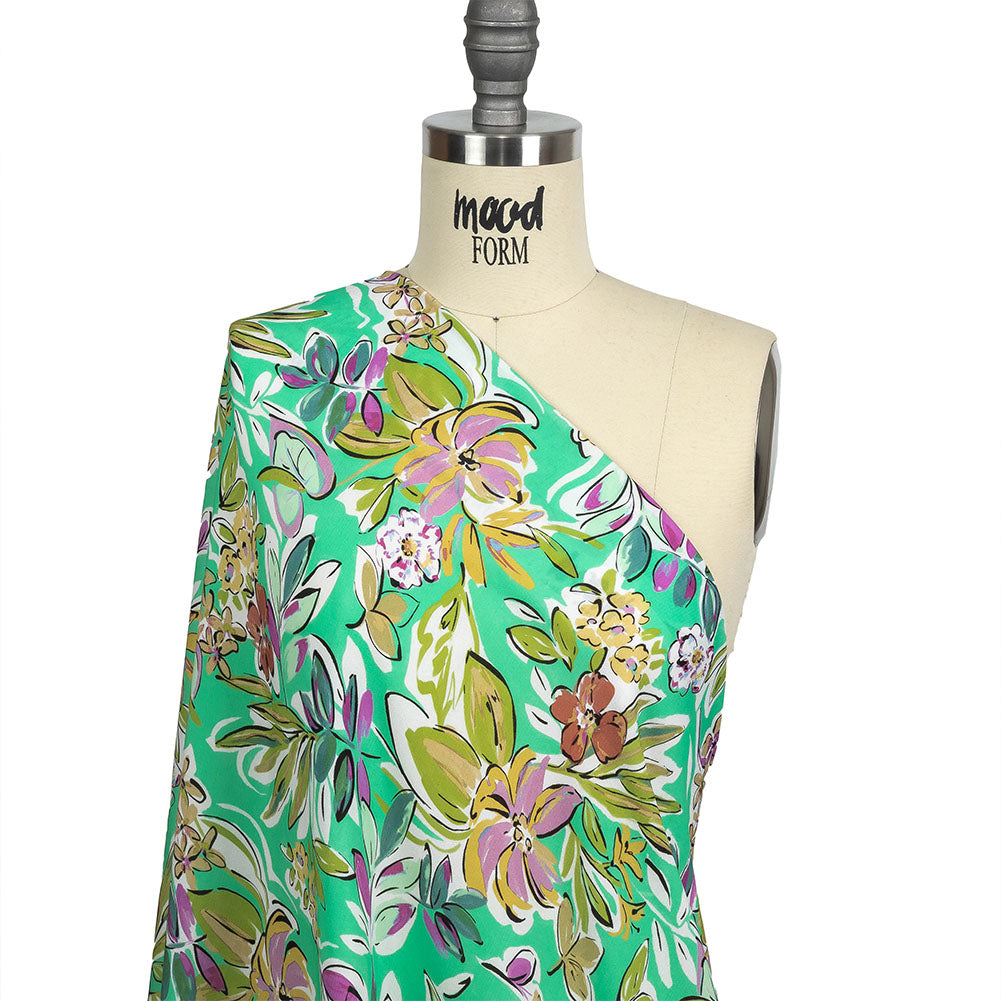Sustainable Viscose Woven Print - Mint, Purple and Yellow Floral - Mood Exclusive Greenhouse Gala