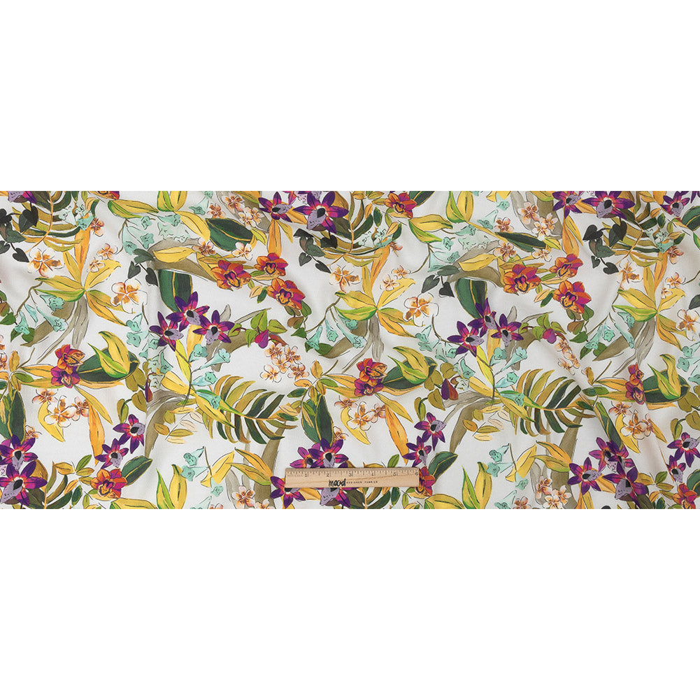Sustainable Viscose Woven Print - White, Green and Purple Floral - Mood Exclusive Tropics at Twilight