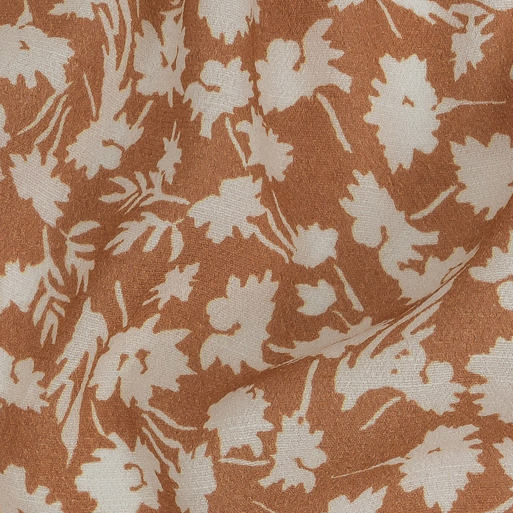 Gauzy Viscose Crepe Print - Dusty Orange and White Floral - Mood Exclusive Botanical Imprints