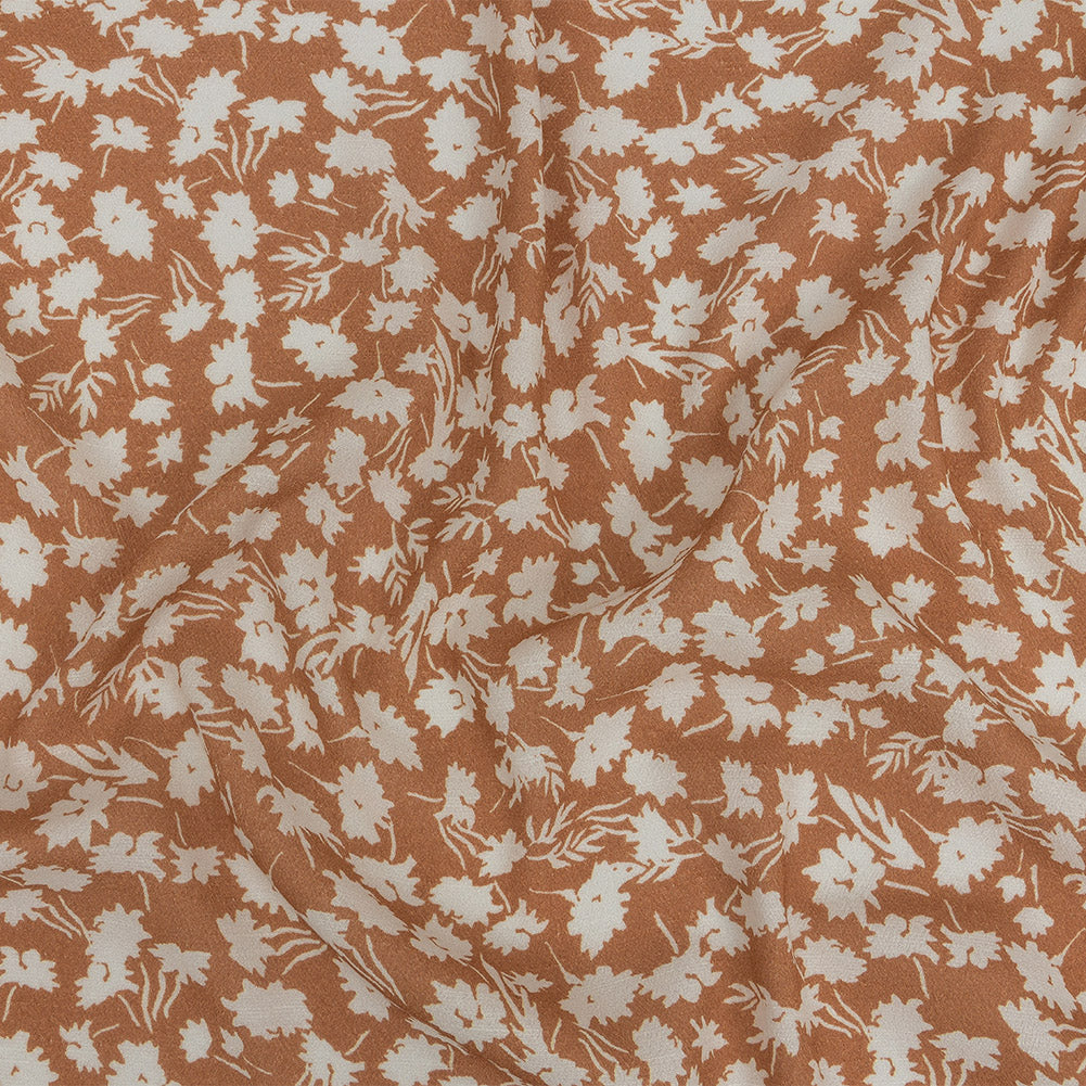 Gauzy Viscose Crepe Print - Dusty Orange and White Floral - Mood Exclusive Botanical Imprints