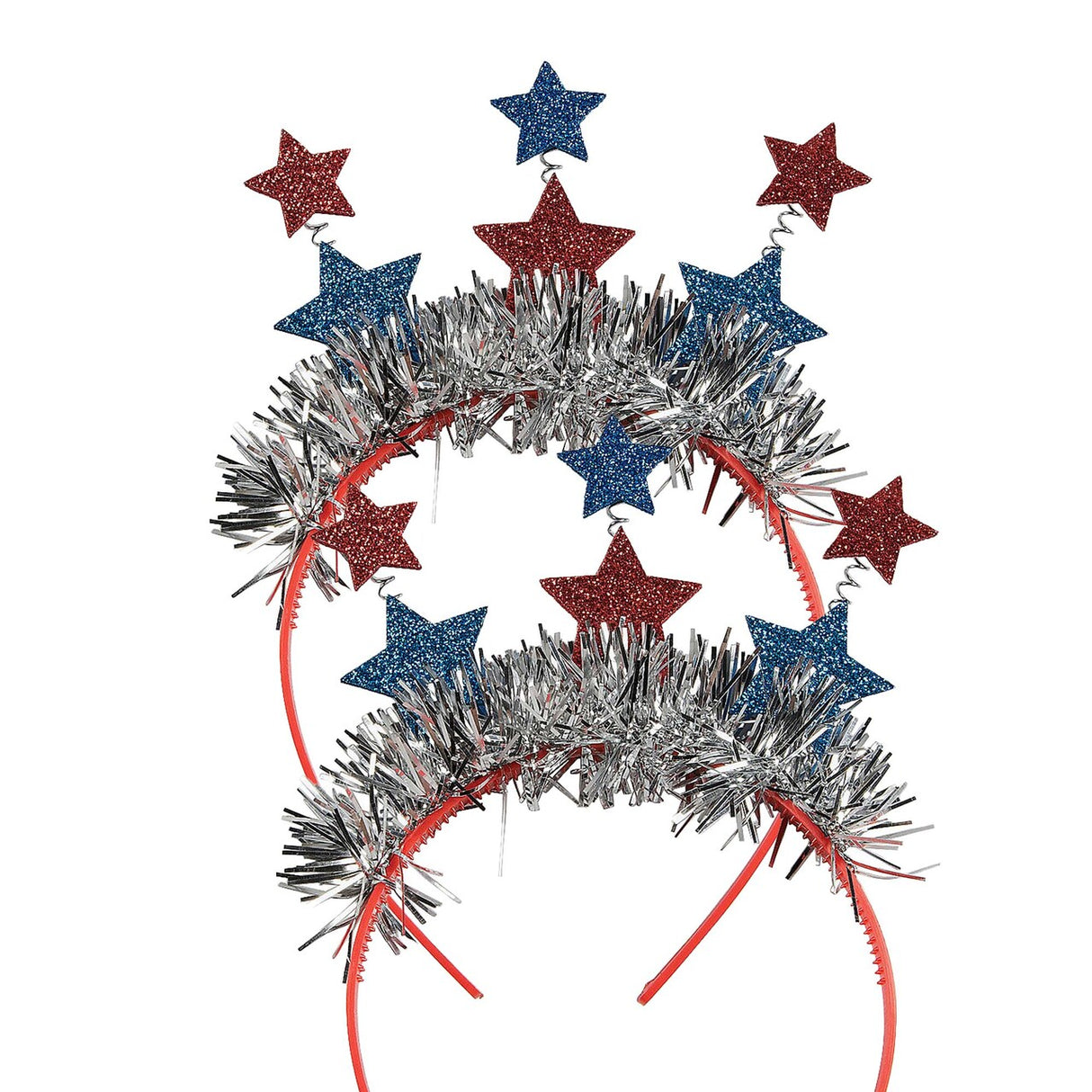 5 1/2" Patriotic Glitter Star & Tinsel Head Boppers 12 Pieces