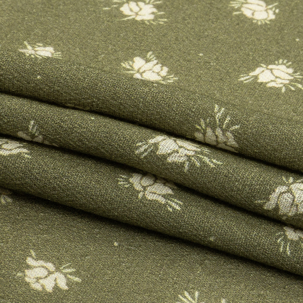 Gauzy Viscose Crepe Print - Pea Green Ditsy Floral - Mood Exclusive Rose Relic