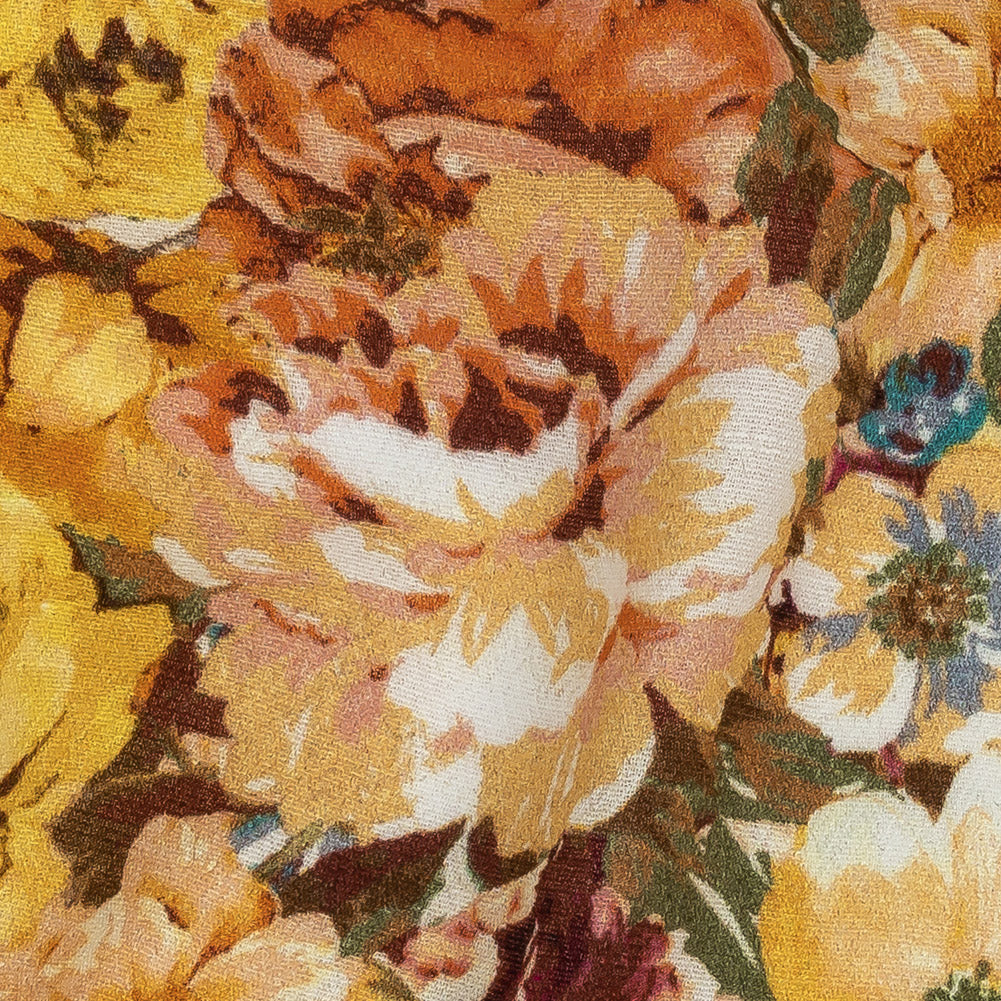 Gauzy Viscose Crepe Print - Orange and Yellow Floral - Mood Exclusive Autumn Blossoms