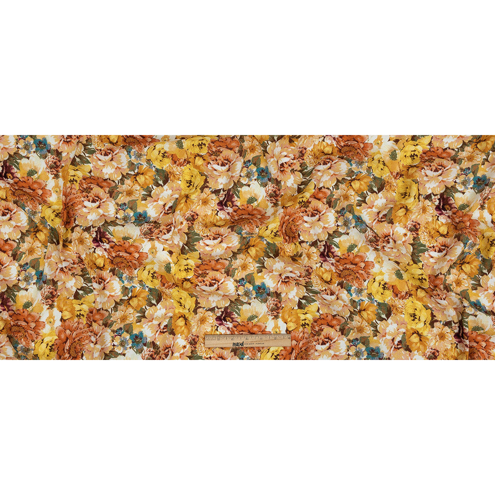 Gauzy Viscose Crepe Print - Orange and Yellow Floral - Mood Exclusive Autumn Blossoms