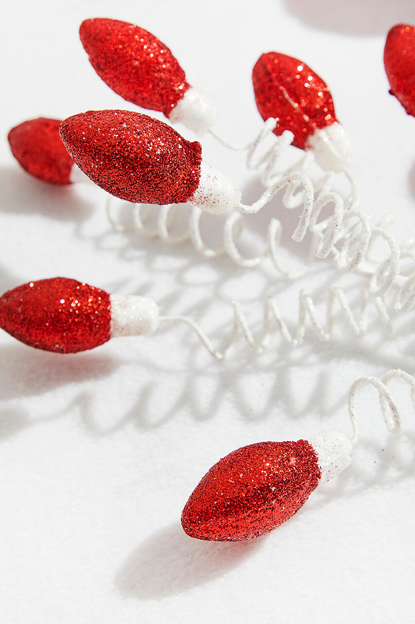 20.5” Red Glitter Christmas Light Bulbs Spray