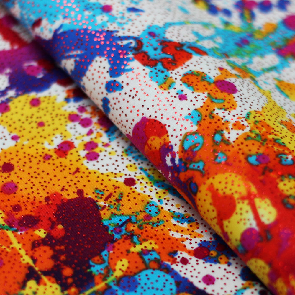 Graffiti Nylon Spandex Fabric - Rainbow Paint Splatter, Multi-Color, 58/60" Width (1 Yard)