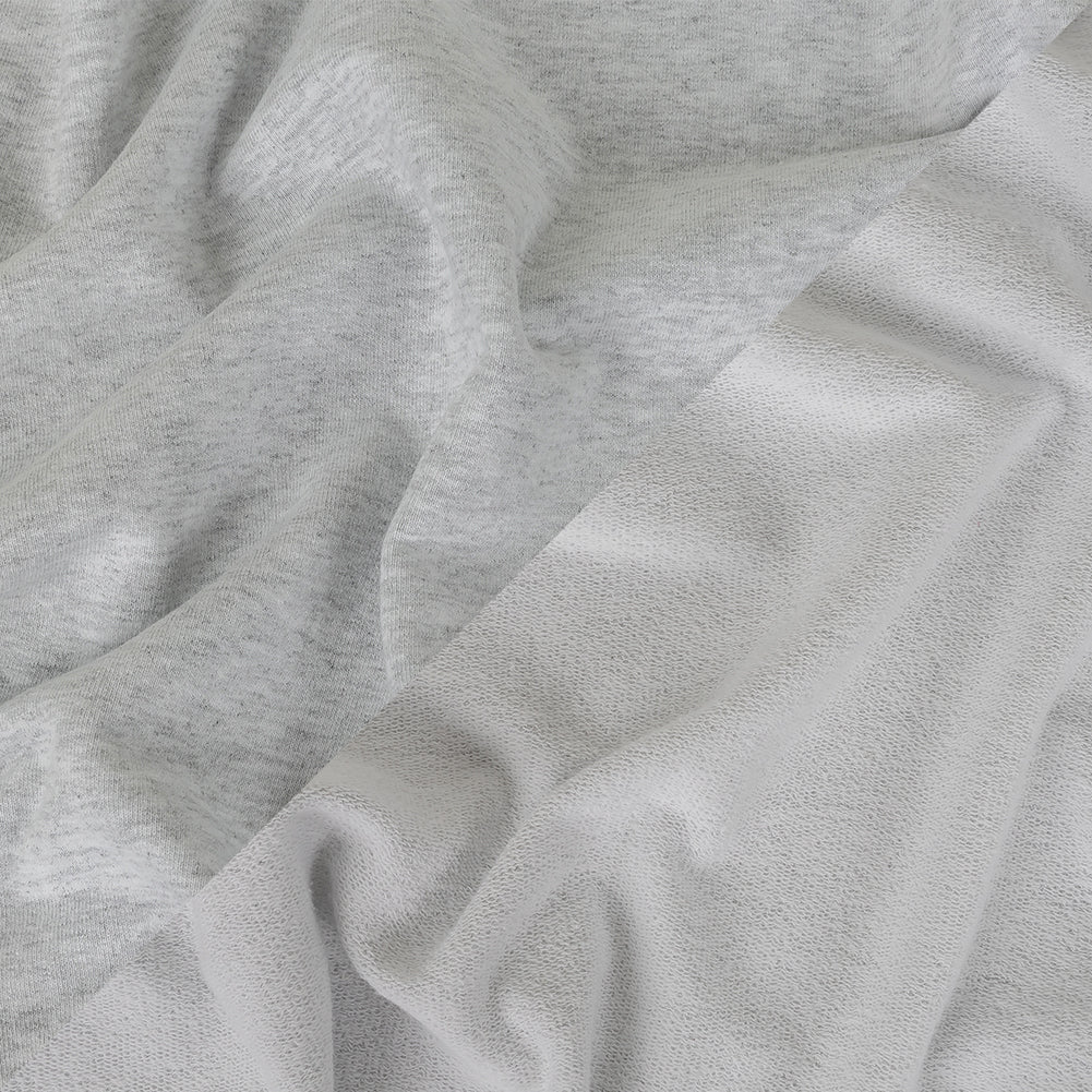 Cotton French Terry Knit - Heathered Light Gray and White - Elida Collection