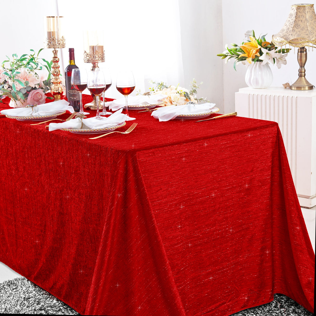 Rectangular Velvet Tablecloth 90x132 Red