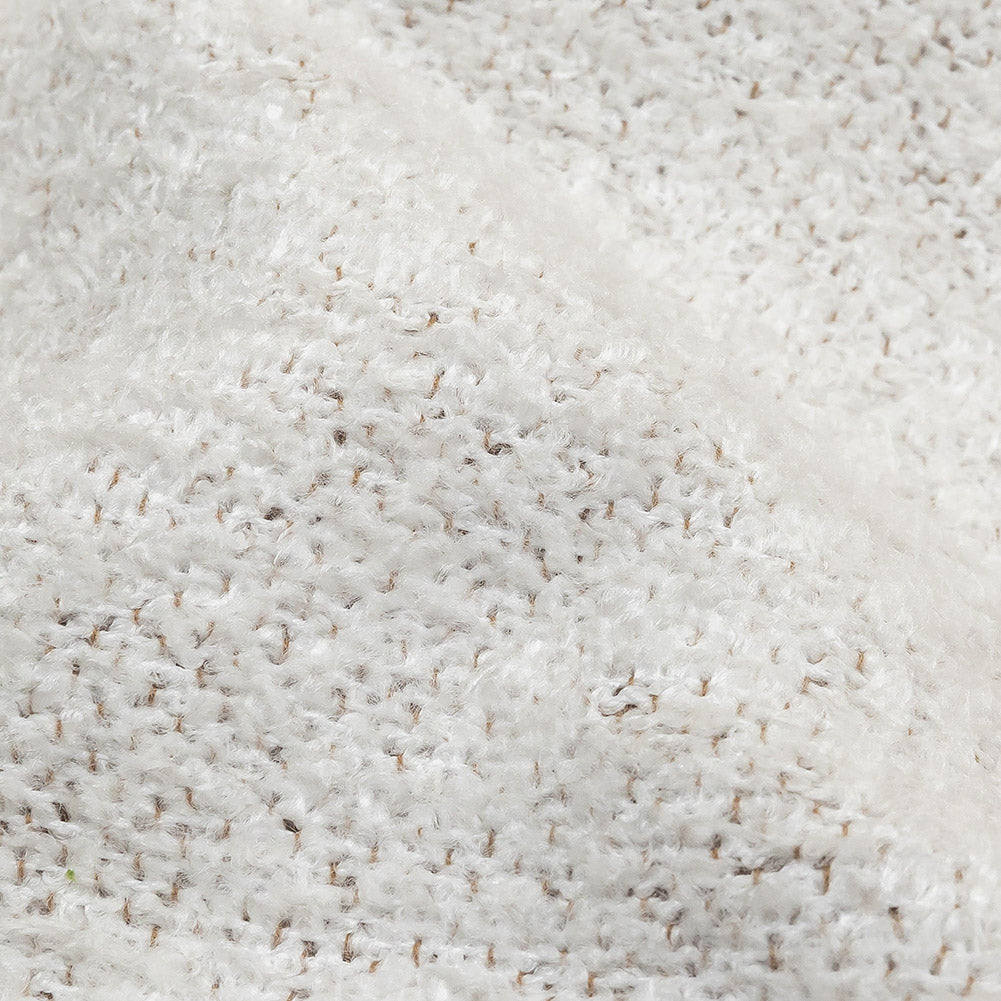 Snow Striated Acrylic and Cotton Boucle with Tan Woven Backing