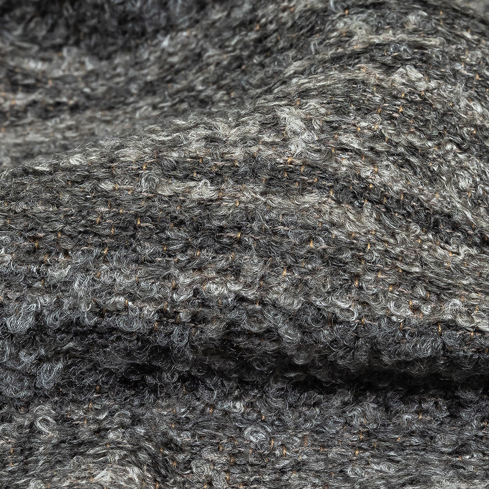 Graphite Striated Acrylic and Cotton Boucle with Tan Woven Backing