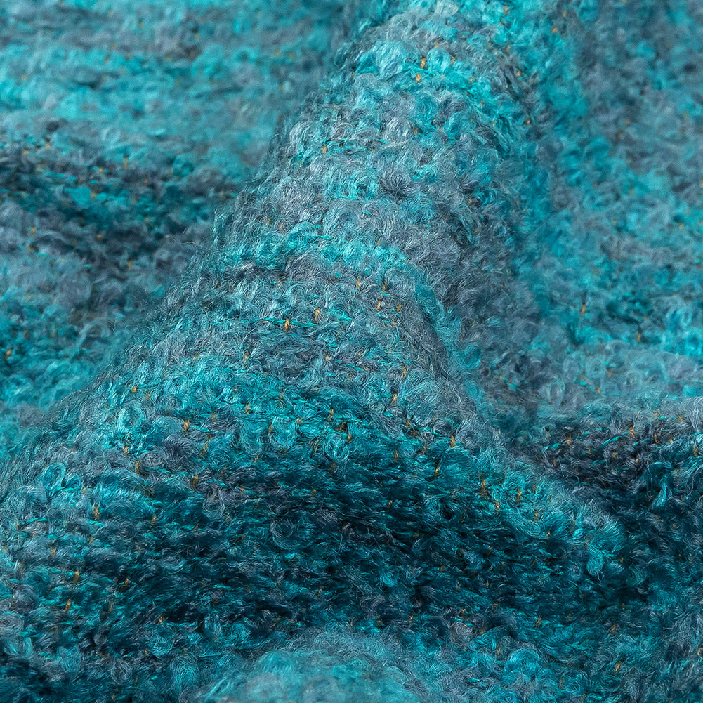 Sky Striated Acrylic and Cotton Boucle with Tan Woven Backing