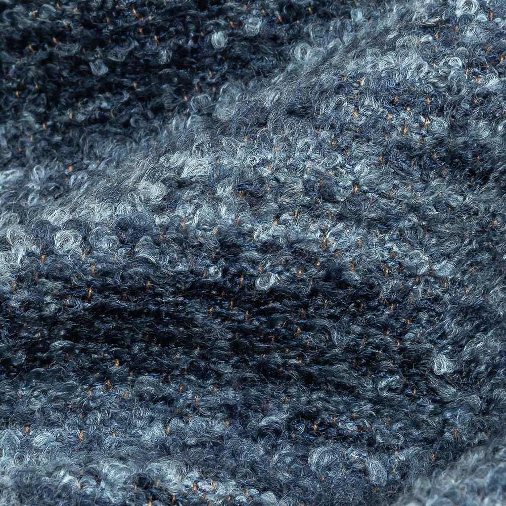Navy Striated Upholstery Boucle with Tan Woven Backing