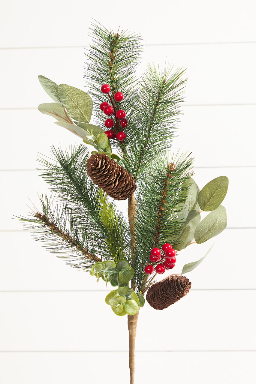 29” Mixed Pine Berry Pinecone Spray