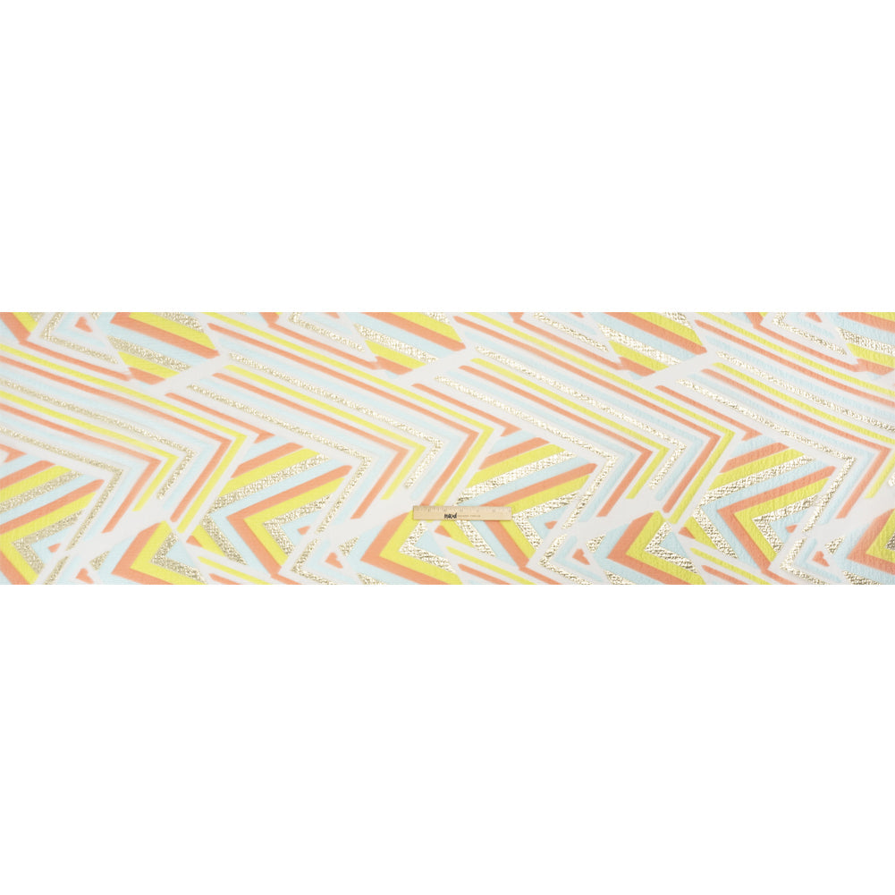 Metallic Gold, Coral and Lime Chevrons and Arrows Luxury Burnout Brocade