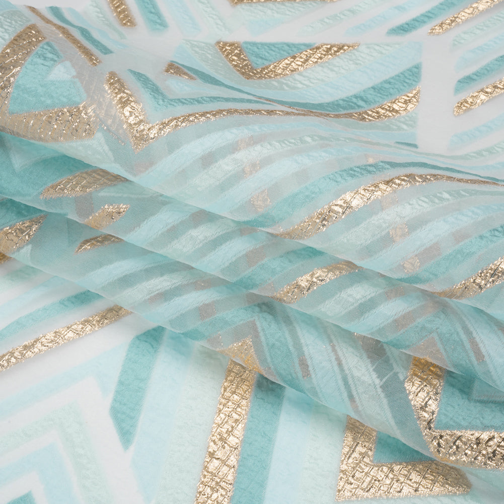 Metallic Gold, Aqua and Teal Chevrons and Arrows Luxury Burnout Brocade