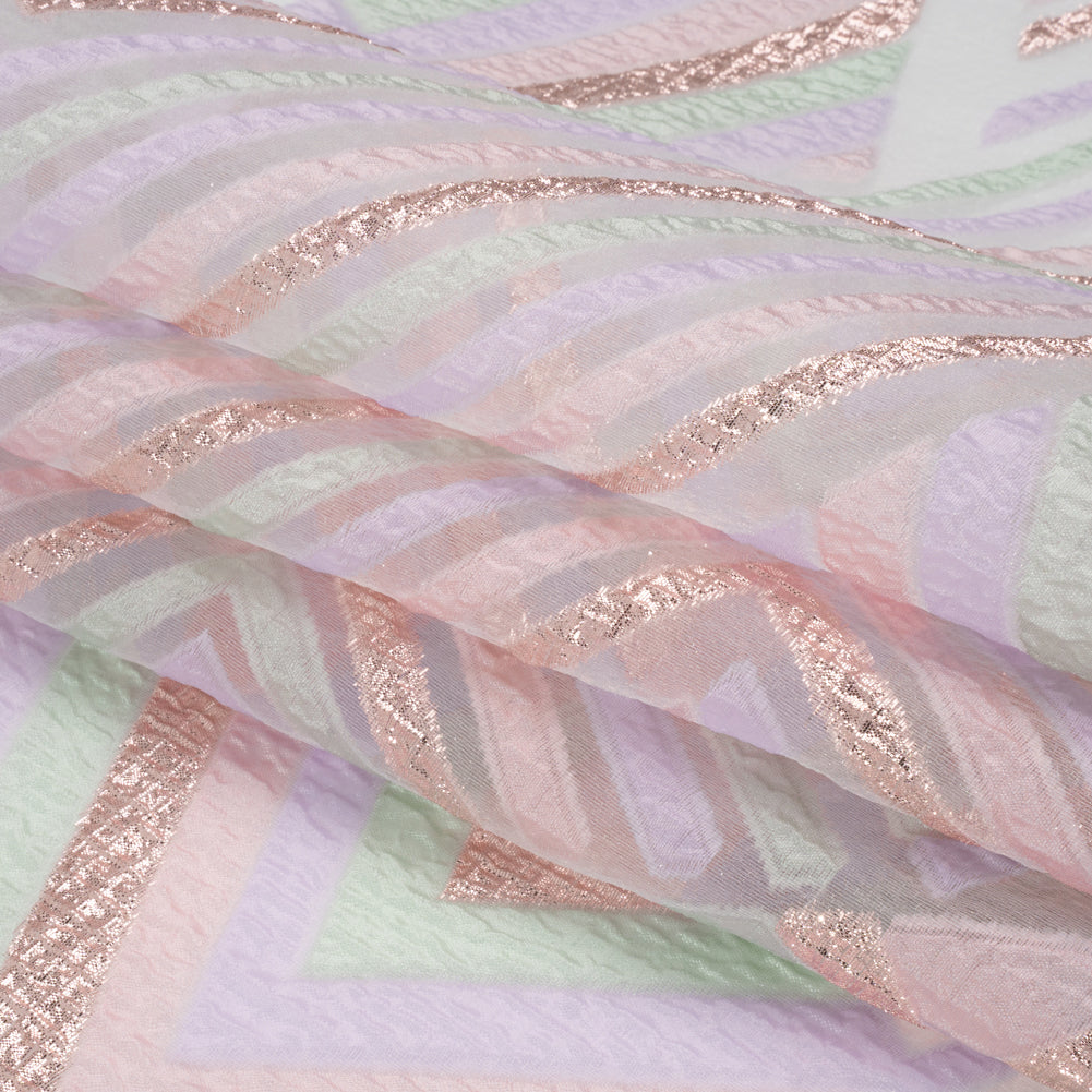Metallic Rose Gold, Lavender and Mint Chevrons and Arrows Luxury Burnout Brocade