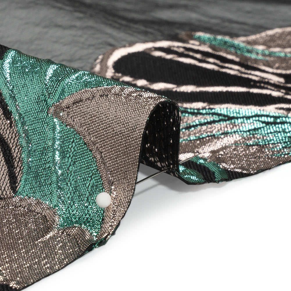 Metallic Rose Gold, Aqua and Black Fantastic Flowers Luxury Burnout Brocade